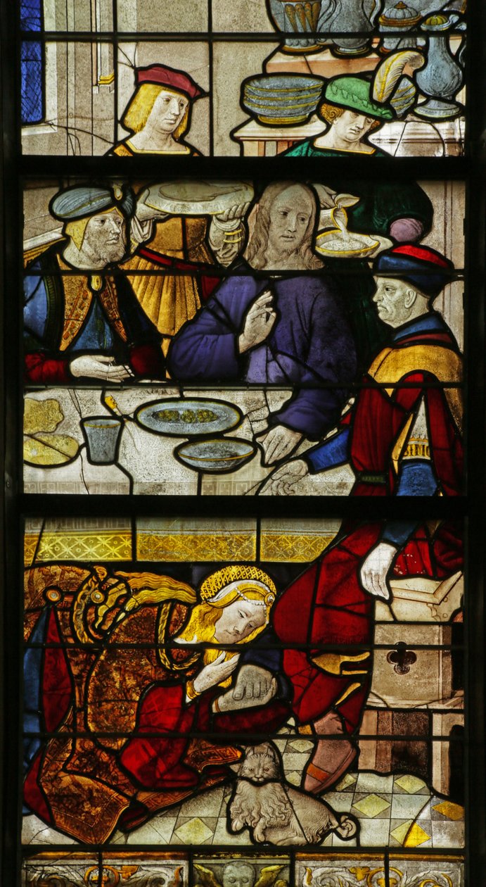 Janela retratando St Mary Magdalene lavando os pés de Cristo, 1500-10 de Rouen School