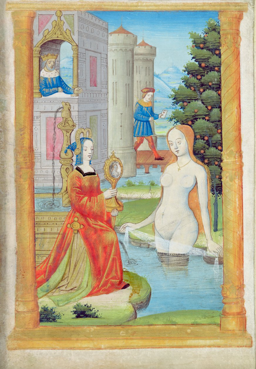 Bathsheba Bathing (caneta e guache sobre papel) de Rouen School