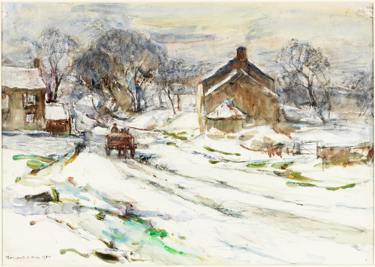 Ellerby - Inverno (lápis e aguarela sobre papel colado no cartão) de Rowland Henry Hill