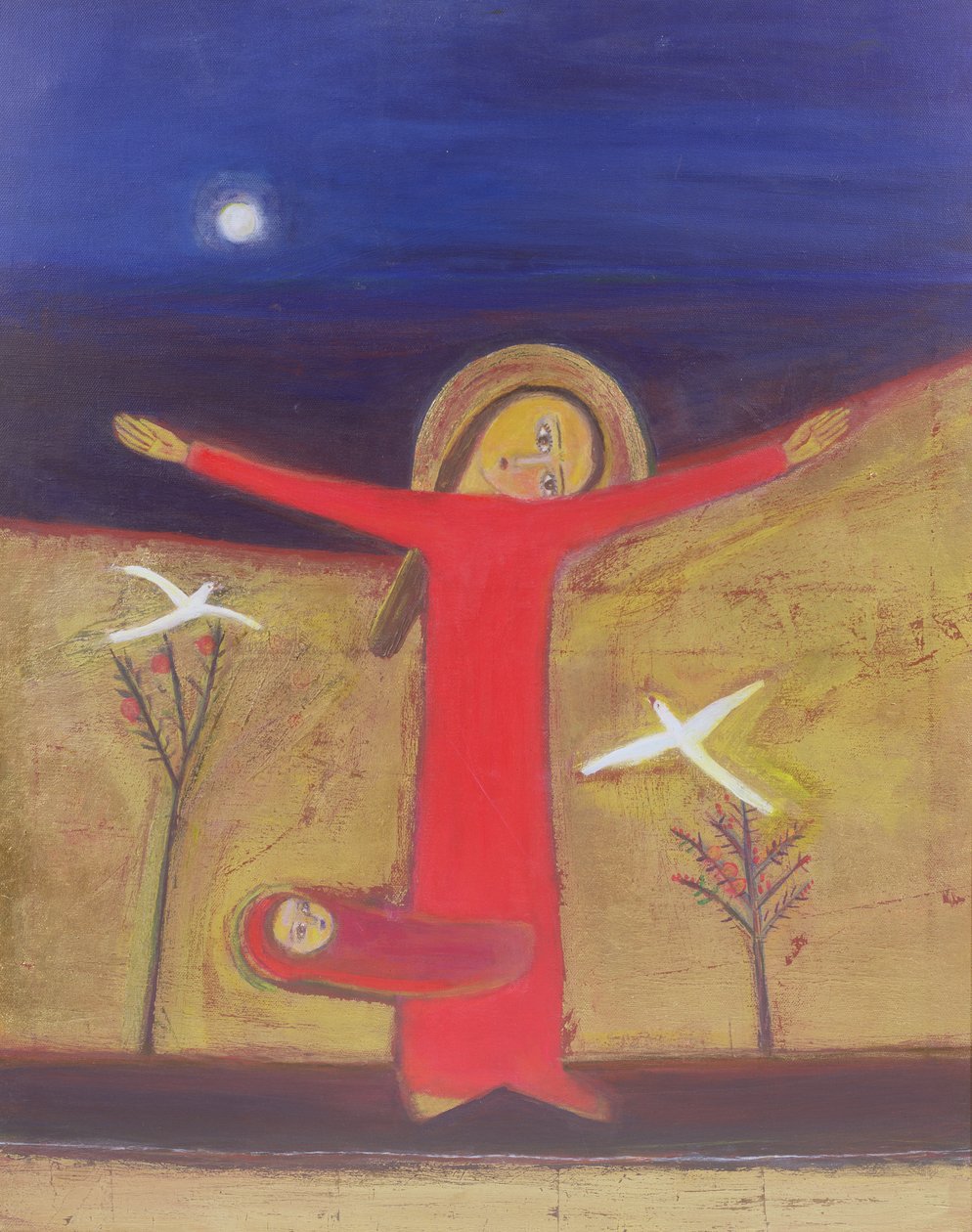 Mãe e Filho com Pombas, 2002 (acrílico sobre tela) de Roya Salari