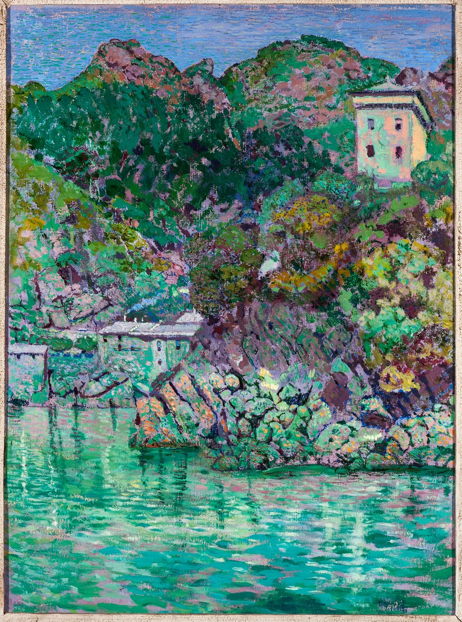 Vista de San Fruttuoso, perto de Camogli (óleo sobre tela de Rubaldo Merello