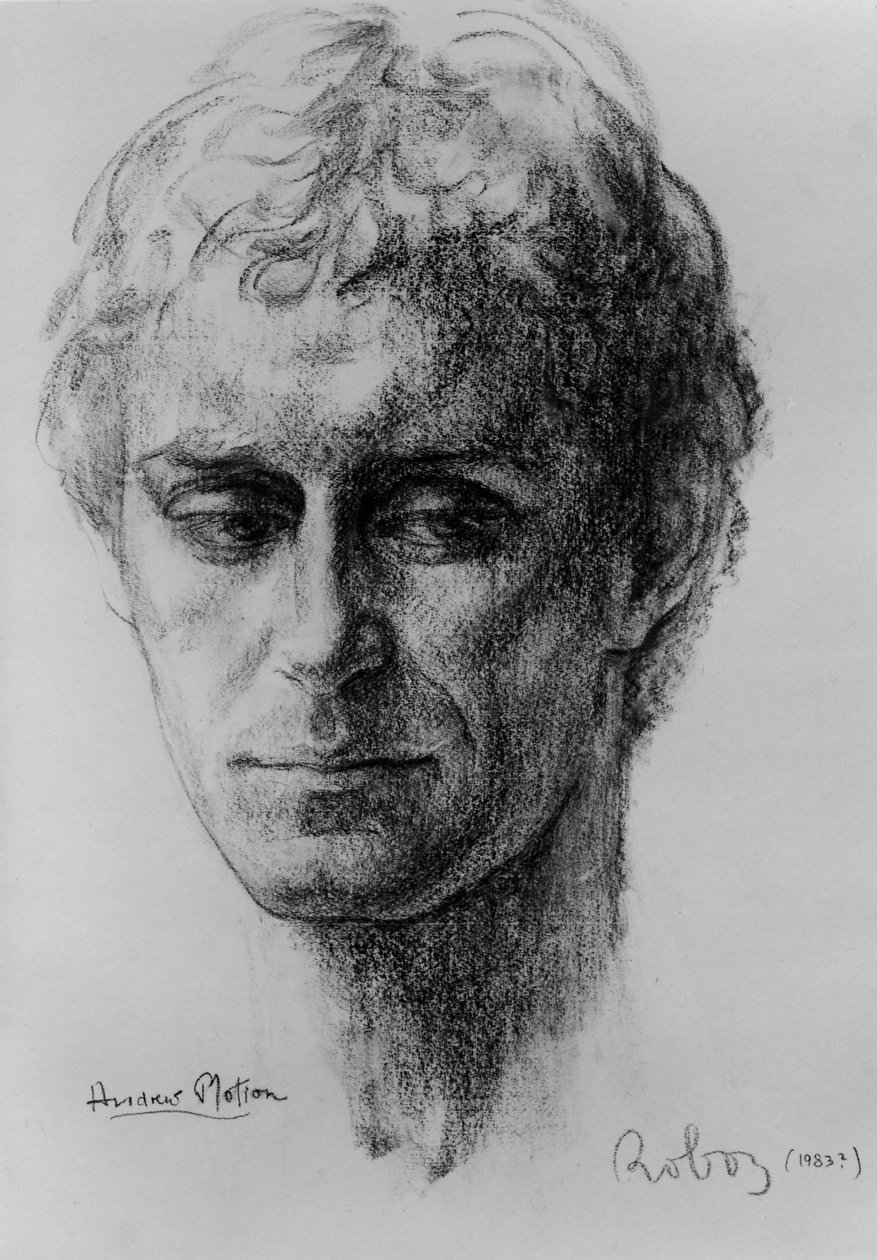 Retrato de Andrew Motion por Zsuzsi Roboz em carvão c de Rudolf Eichstaedt
