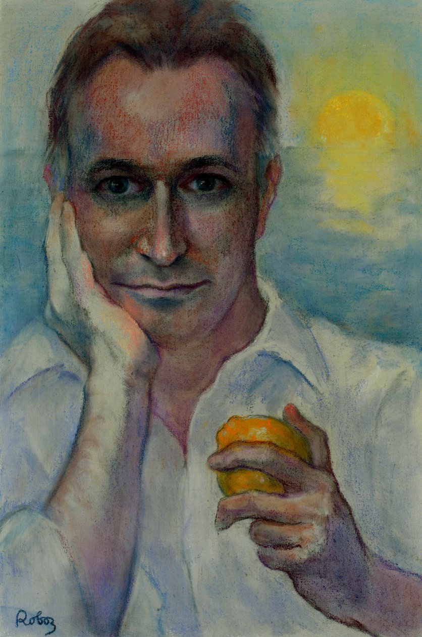 Andrew OHagan retrato por Zsuzsi Roboz em pastéis c de Rudolf Eichstaedt