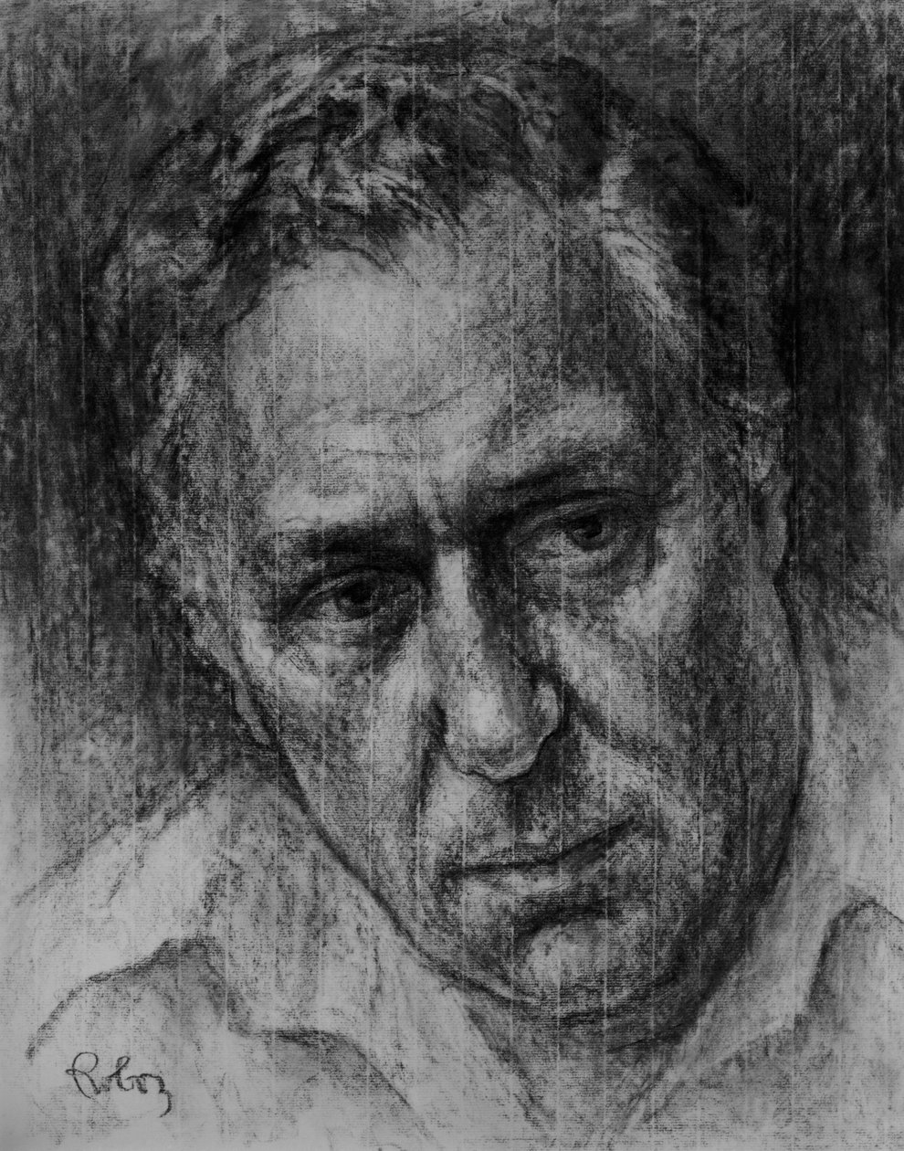 Retrato de Freddie Forsyth por Zsuzsi Roboz em carvão de Rudolf Eichstaedt