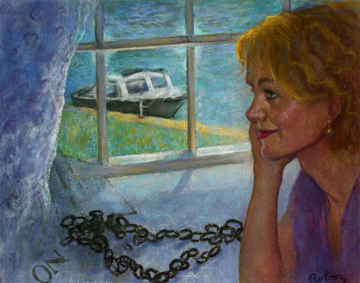 Retrato de Sally Emerson por Zsuzsi Roboz em pastéis c de Rudolf Eichstaedt