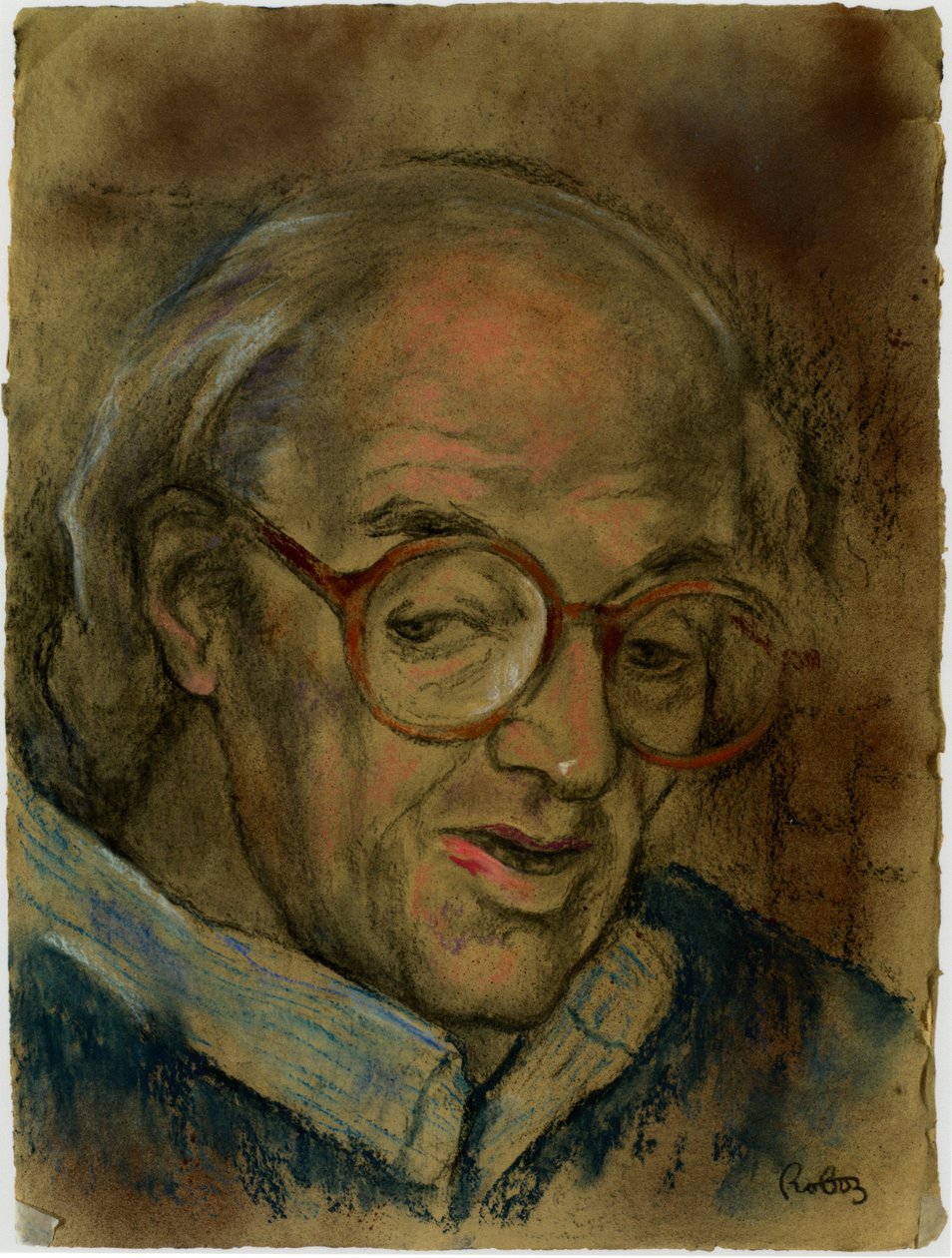 Retrato de Sir John Mortimer por Zsuzsi Roboz em pastels de Rudolf Eichstaedt