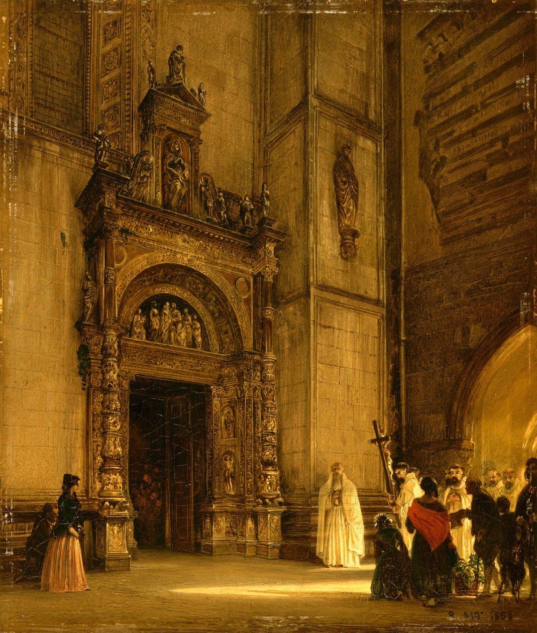 Portal lateral da Catedral de Como, 1850 (óleo sobre papelão) de Rudolf von Alt