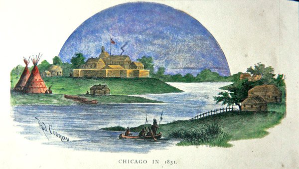Chicago em 1831 (cor litho) de Rudolf (after) Cronau