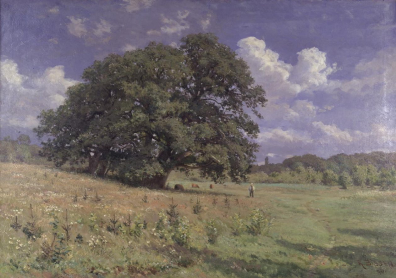 Grandes carvalhos por um pântano de Rudolf Bissen