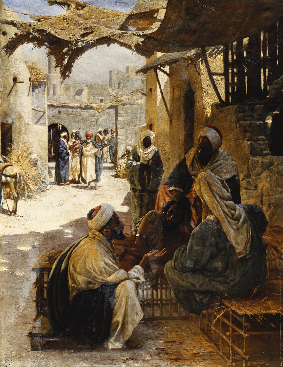 Árabes conversando em uma rua da vila, 1894 de Rudolf Der G. Swoboda