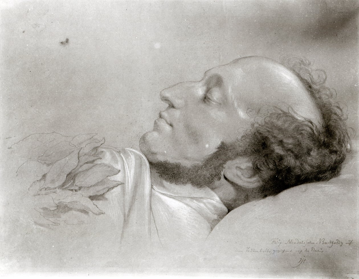 Felix Mendelssohn (1809-47) em seu leito de morte, c.1847 de Rudolf Julius Benno Huebner