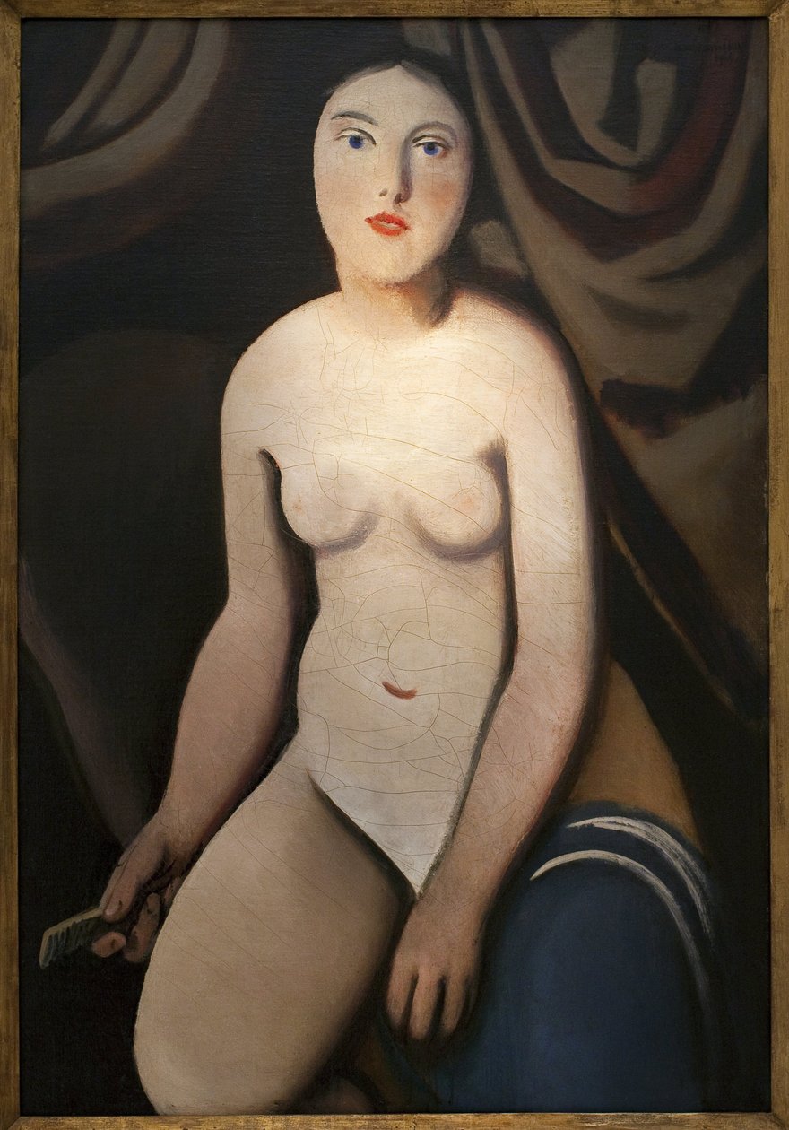 Na frente do espelho. Pintura de Rudolf Kremlicka (1886-1932), óleo sobre tela de Rudolf Kremlicka
