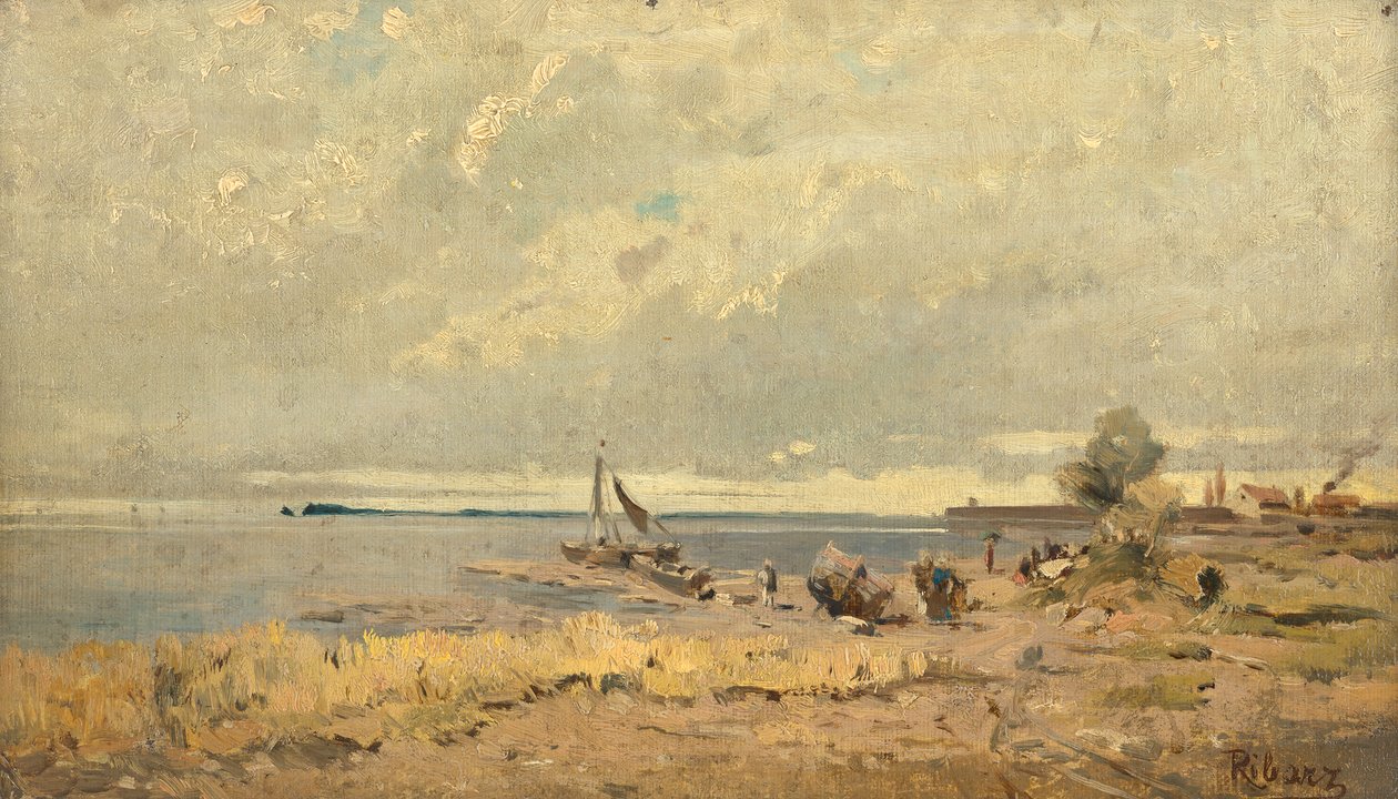 Paisagem da praia com barcos de Rudolf Ribarz