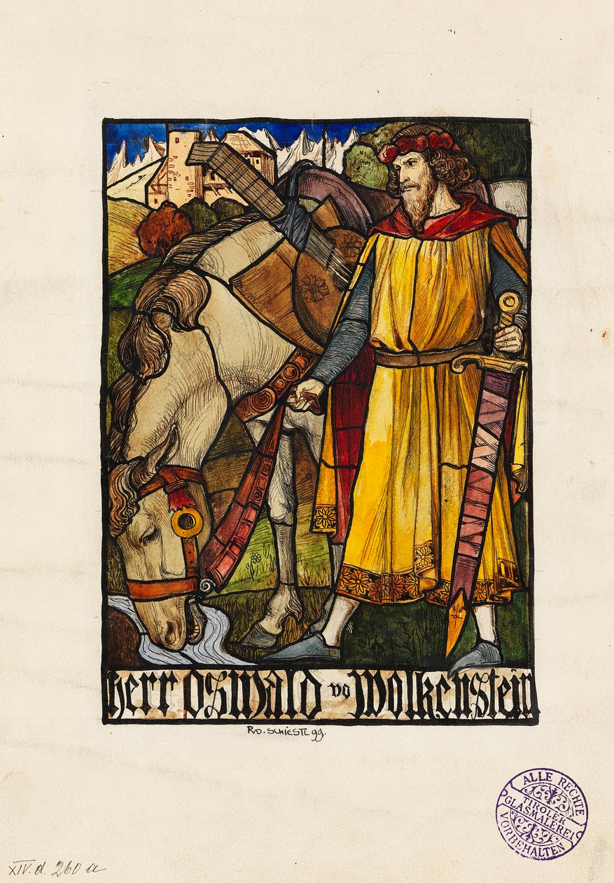 Oswald von Wolkenstein Design para vitrais, 1899. de Rudolf Schiestl