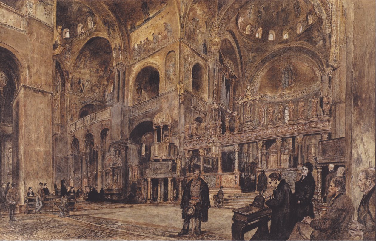 Alemão: Vista interior da Igreja de São Marcos em Veneza de Rudolf von Alt