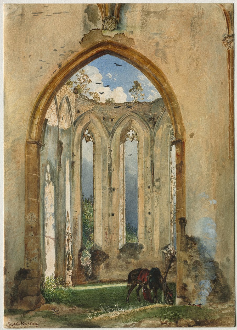 Ruína de uma igreja, 1849. de Rudolf von Alt
