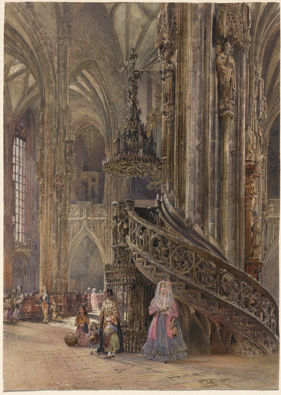 O interior da Catedral de Santo Estêvão em Viena de Rudolf von Alt
