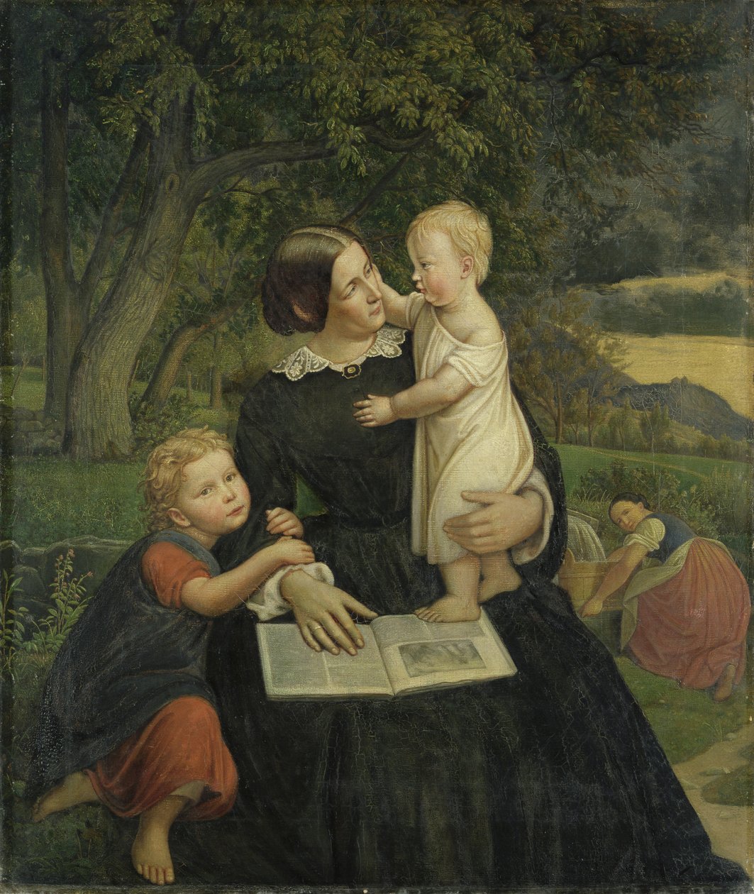 Emilie Marie Wasmann, esposa do artista, com Elise e Erich, seus filhos mais velhos, 1860 de Rudolph Friedrich Wasmann