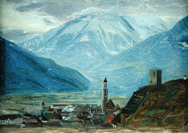 Merano na neve, c.1840 (óleo sobre papel em papelão) de Rudolph Friedrich Wasmann