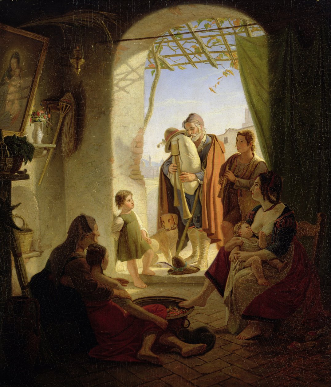 Tocador de gaita-de-foles napolitana em Roma invernal, 1833 de Rudolph Friedrich Wasmann