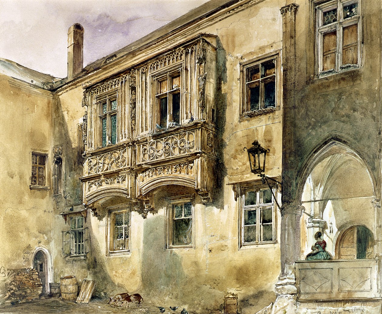 Varanda gótica no pátio da Abadia de Klosterneuburg, c.1840 de Rudolf von Alt
