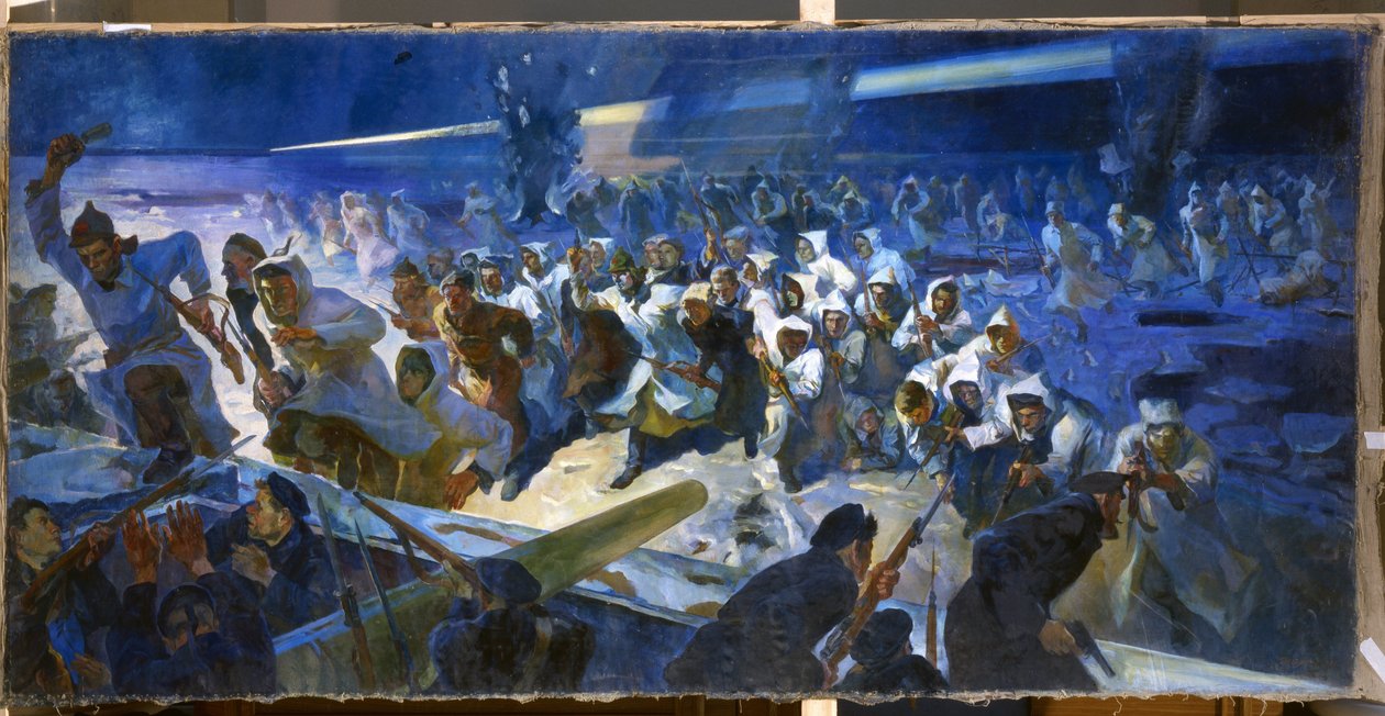 Tropas do Exército Vermelho atacam Krondstadt em Março de 1921. Após a revolta de Kronstadt contra o domínio bolchevique, o governo recusou-se a negociar e pôs fim aos acontecimentos, esmagando-os militarmente. de Rudolph Frenz