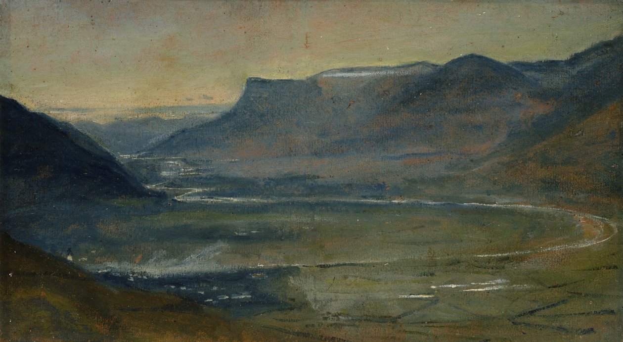 Vista de Etschtal no Mendel (óleo sobre papel sobre cartão) de Rudolph Friedrich Wasmann