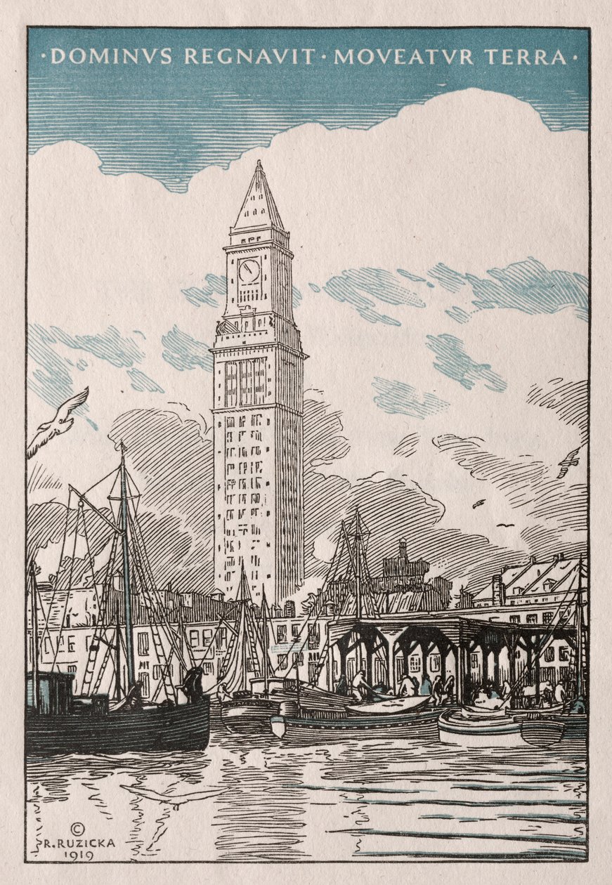 A torre da alfândega vista da orla de Rudolph Ruzicka