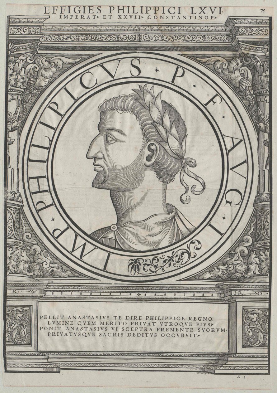 Imperador romano oriental Philippikos Bardanes (gravura) de Rudolph Wyssenbach