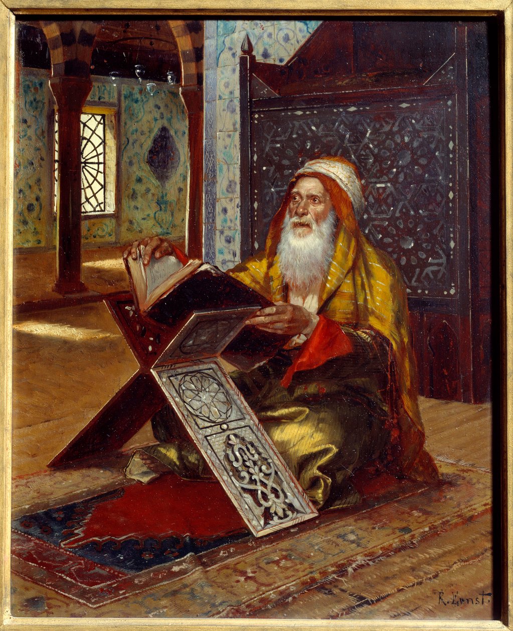 A secretária Um imã a ler o Alcorão. Pintura de Rudolph (ou Rudolphe) Ernst (1854-1932) Nantes do século XIX, Musee des Beaux Arts de Rudolphe Ernst