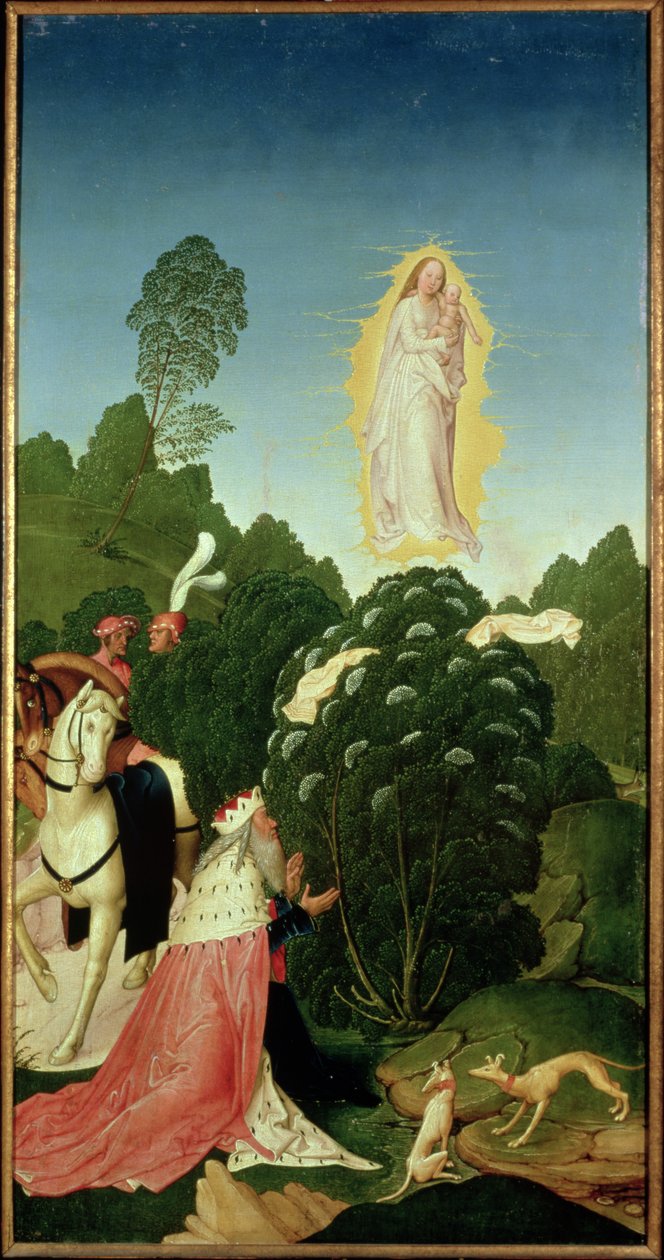 A descoberta do véu, da lenda de São Leopoldo, 1505 (têmpera no painel) de Rueland, the Younger Frueauf
