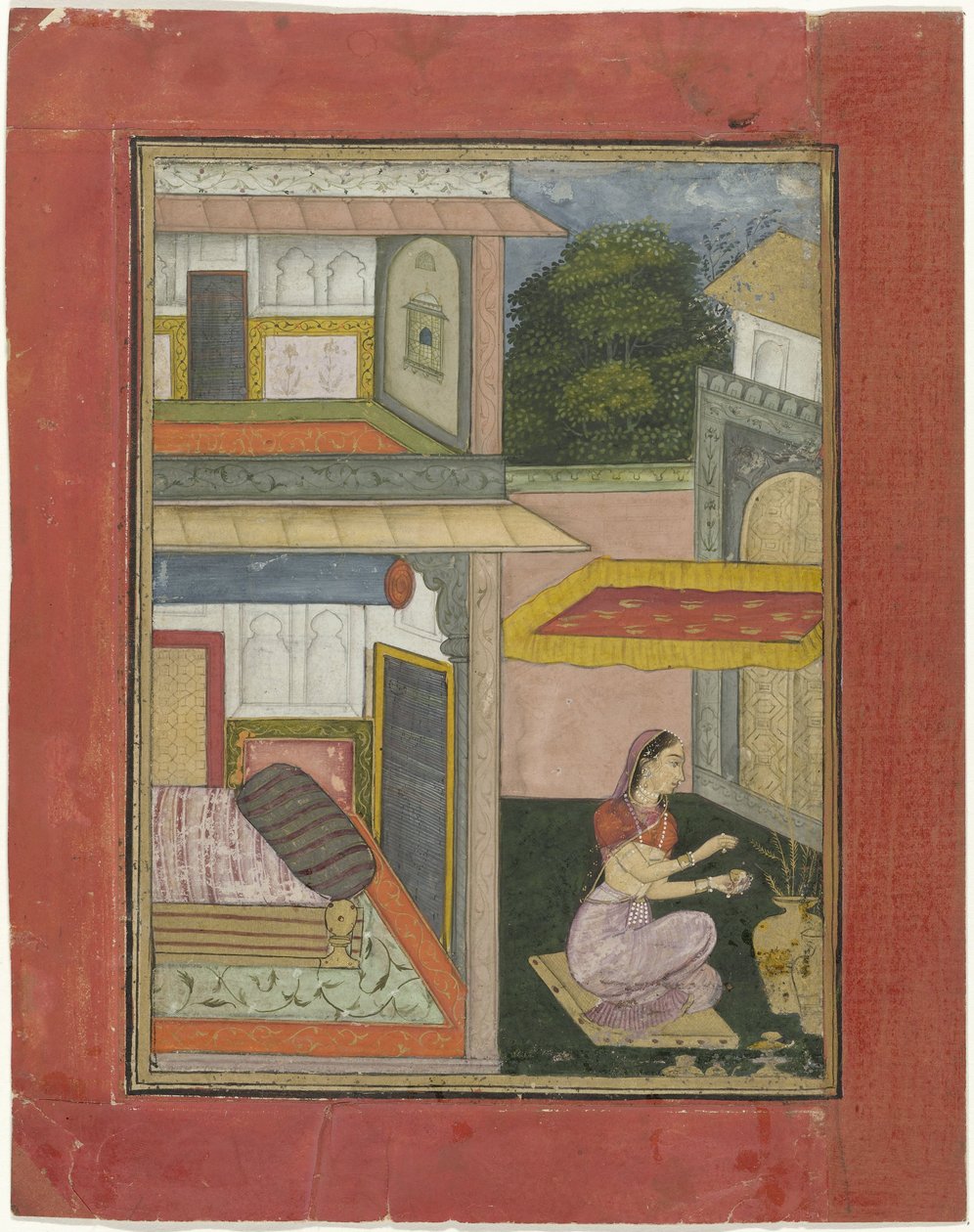 Gunakari Ragini, mulher sentada num tribunal de um palácio de Rukn ud din (attributed to)