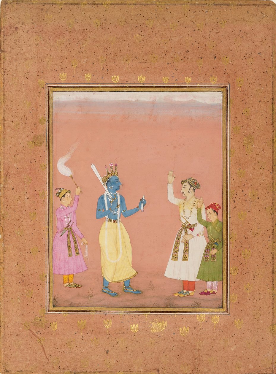 Um herói saudado por príncipes, ilustrando o modo musical Kanada Ragini, c1680 de Ruknuddin