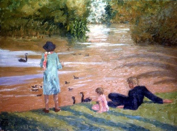 Alimentando os cisnes de Rupert Charles Wolston Bunny
