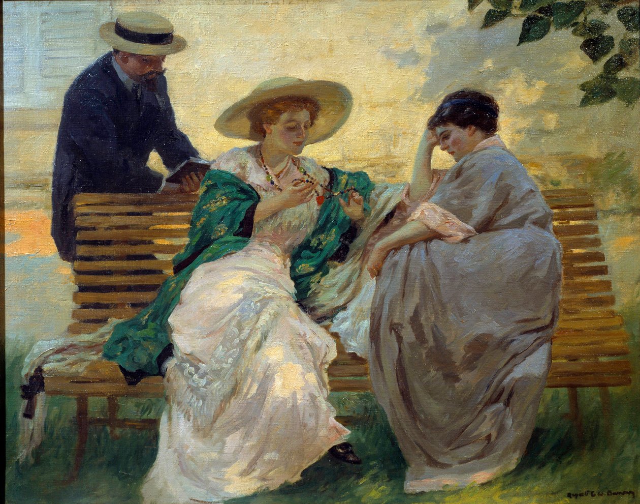 Boa altura: "The talk" Grupo de leitura burguesa sobre um banco por Rupert Bunny (1864-1947) 1885 de Rupert Charles Wolston Bunny