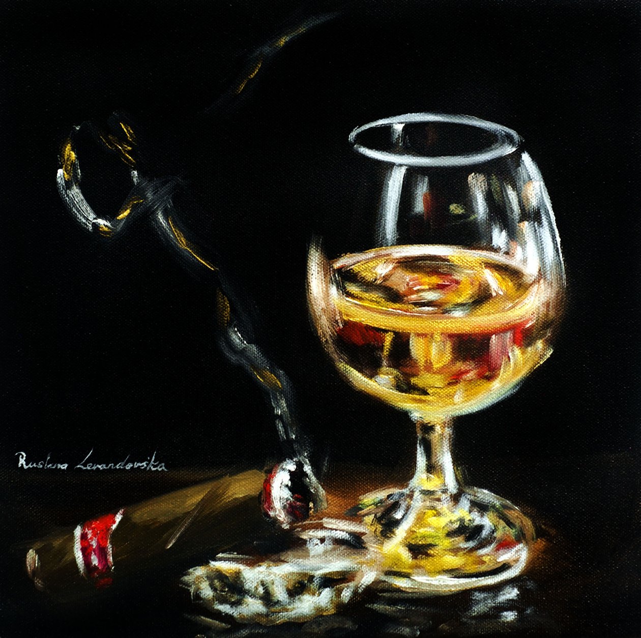 Um brinde de cavalheiro, 2025 (óleo sobre tela) de Ruslana Levandovska