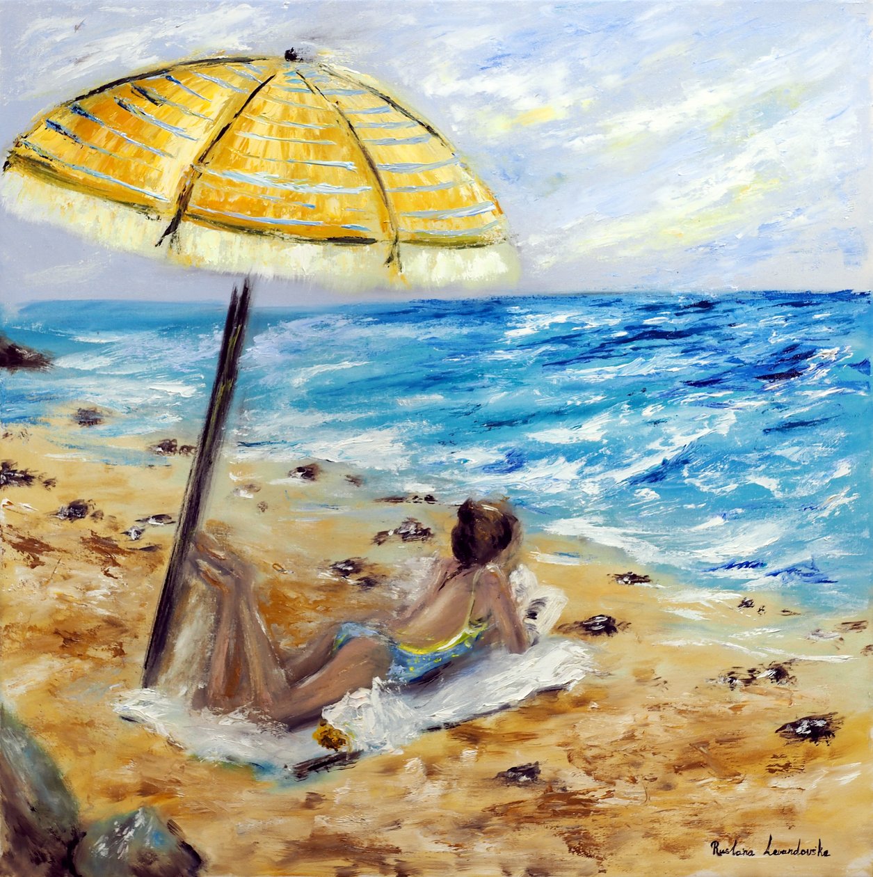 Dia de praia, 2022 (óleo sobre cavas) de Ruslana Levandovska