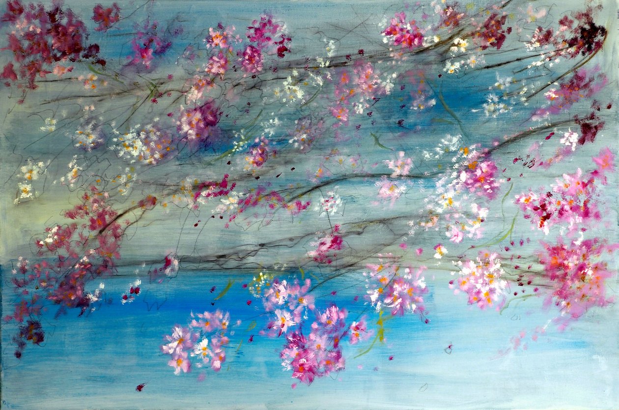 Florescer das cerejeiras do Japão, 2020 (óleo sobre tela) de Ruslana Levandovska