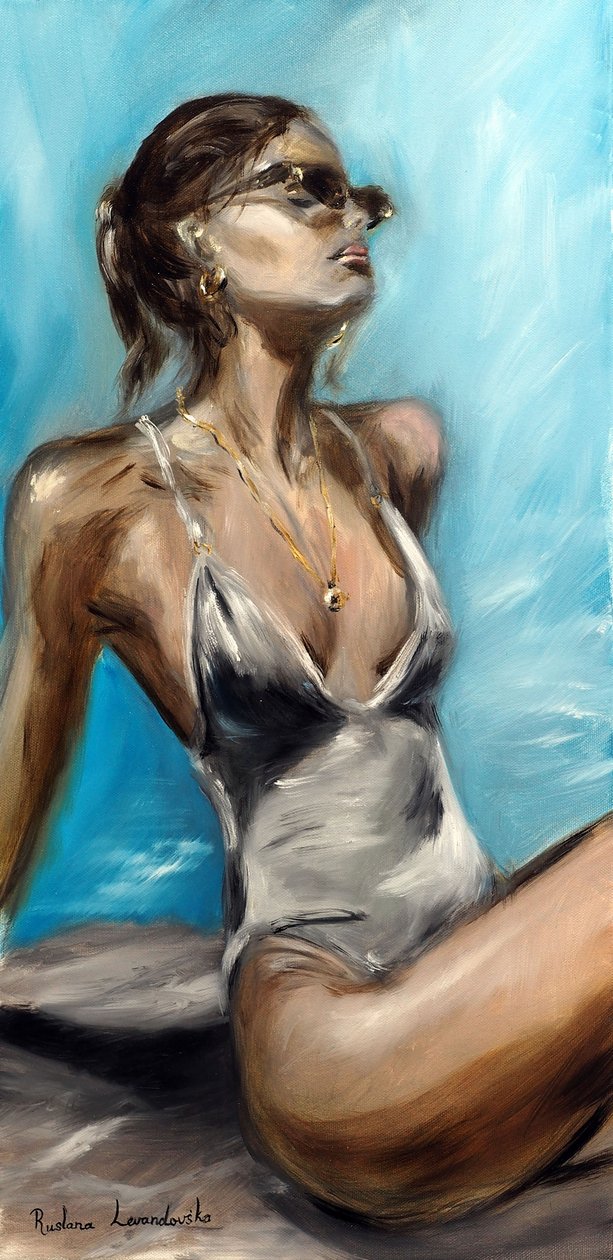Junto à piscina, 2022 (óleo sobre tela) de Ruslana Levandovska