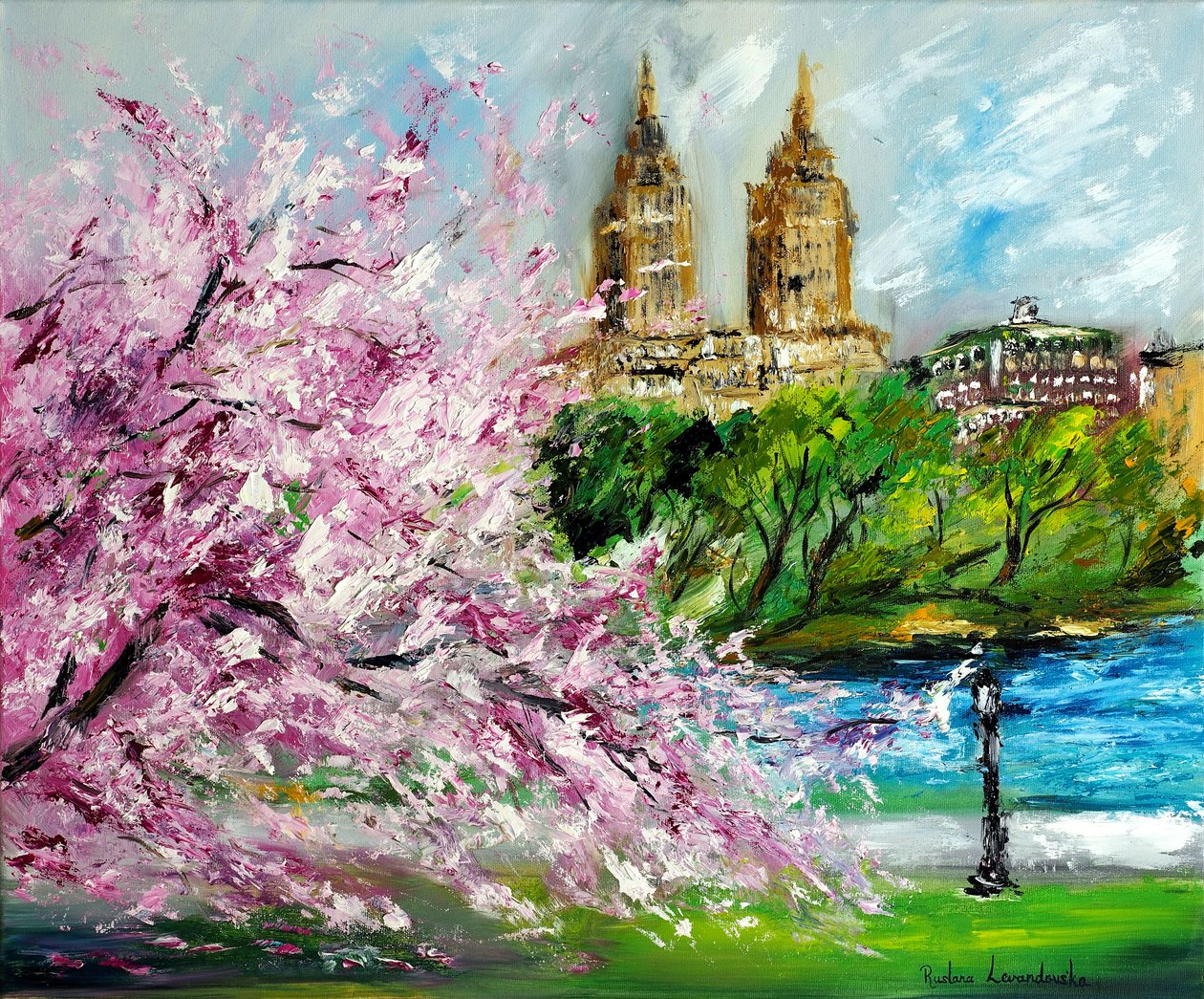 Cerejeiras em flor no Central Park, Nova Iorque, 2022 (óleo sobre tela) de Ruslana Levandovska