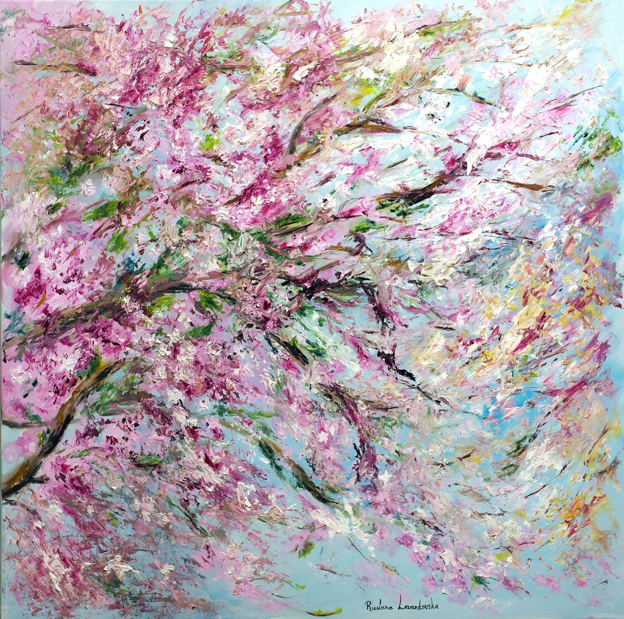 Cerejeiras em flor - chegou a primavera!, 2022 (óleo sobre cavas) de Ruslana Levandovska