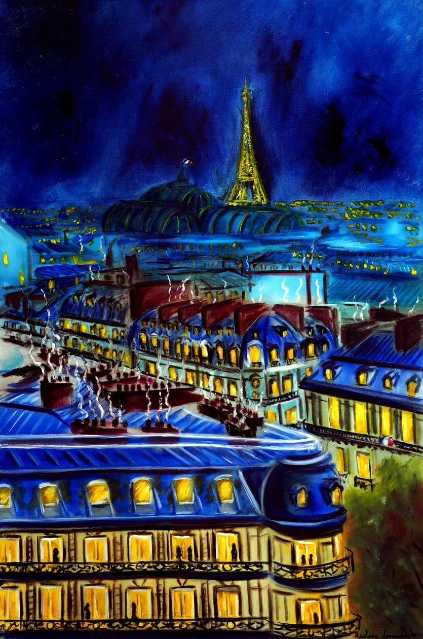 Paisagem urbana nocturna de Paris, 2025 (óleo sobre tela) de Ruslana Levandovska
