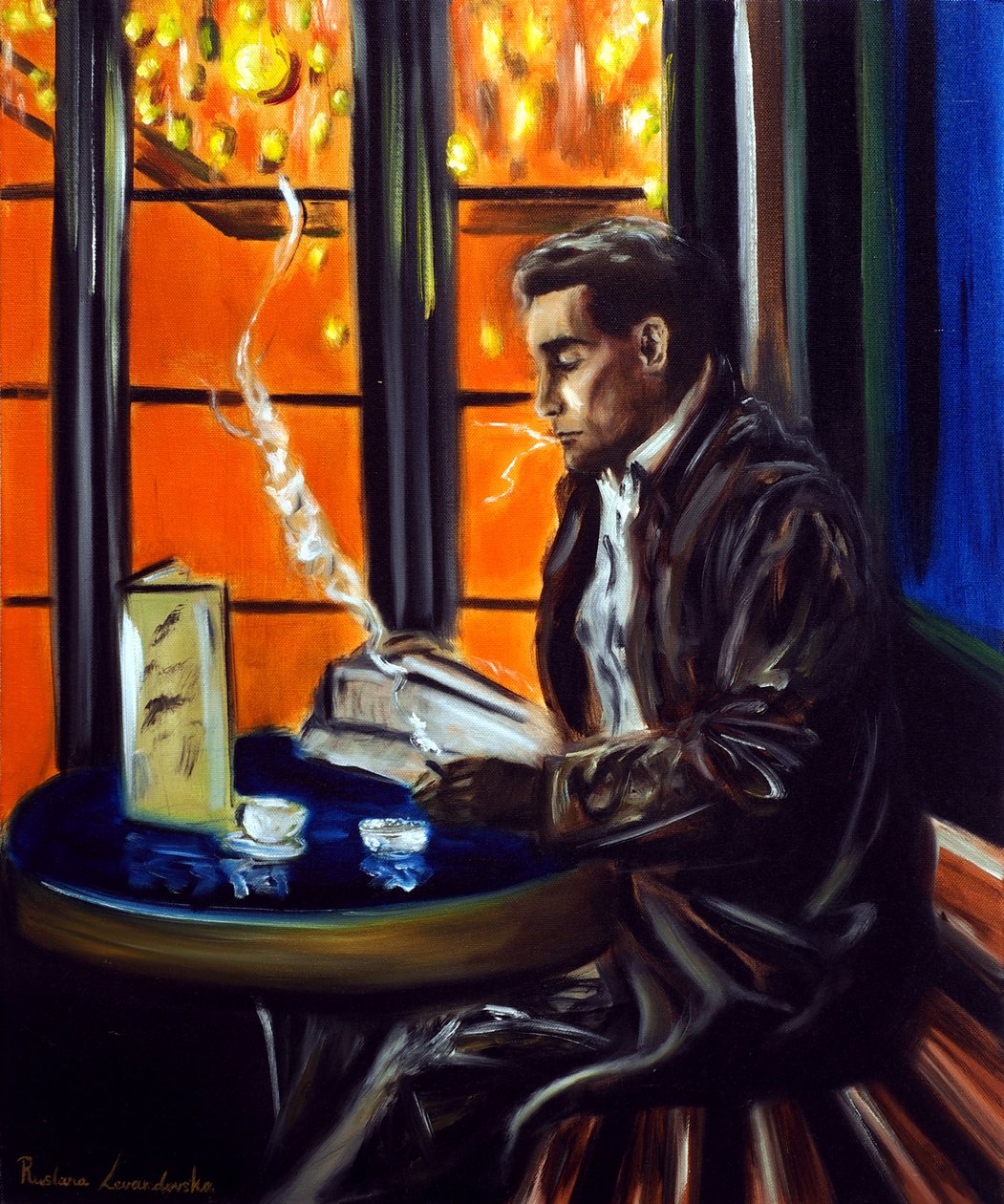 Cavalheiro num café de Paris, 2025 (óleo sobre tela) de Ruslana Levandovska