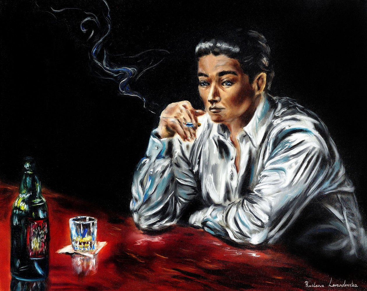 Mistério no bar, 2024 (óleo sobre tela) de Ruslana Levandovska