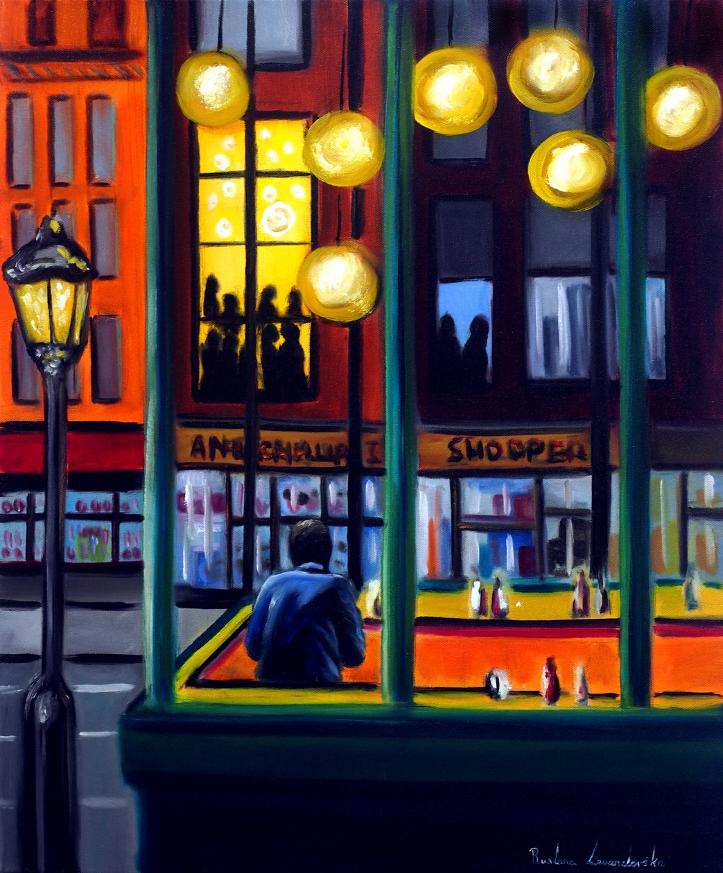 Nightfall Cafe, 2025 (óleo sobre tela) de Ruslana Levandovska