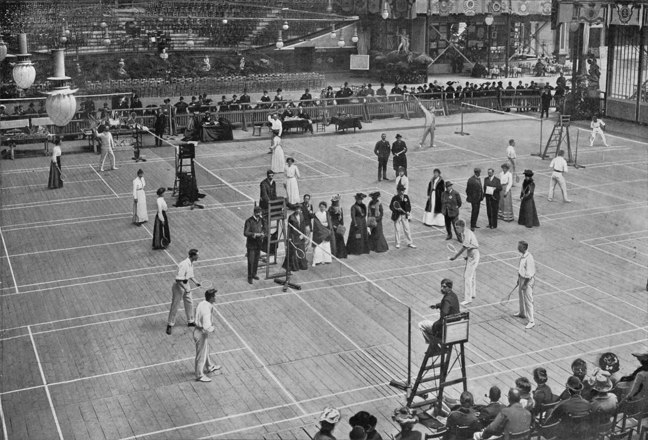 Um torneio de badminton no Palácio de Cristal, 1902, 1903 de Russell and Sons