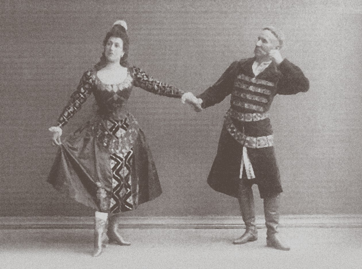 Julia e Felix Kschessinsky na mazurca (dança polonesa) no original IvanovPetipa Swan Lake, 1895 de Russian Photographer