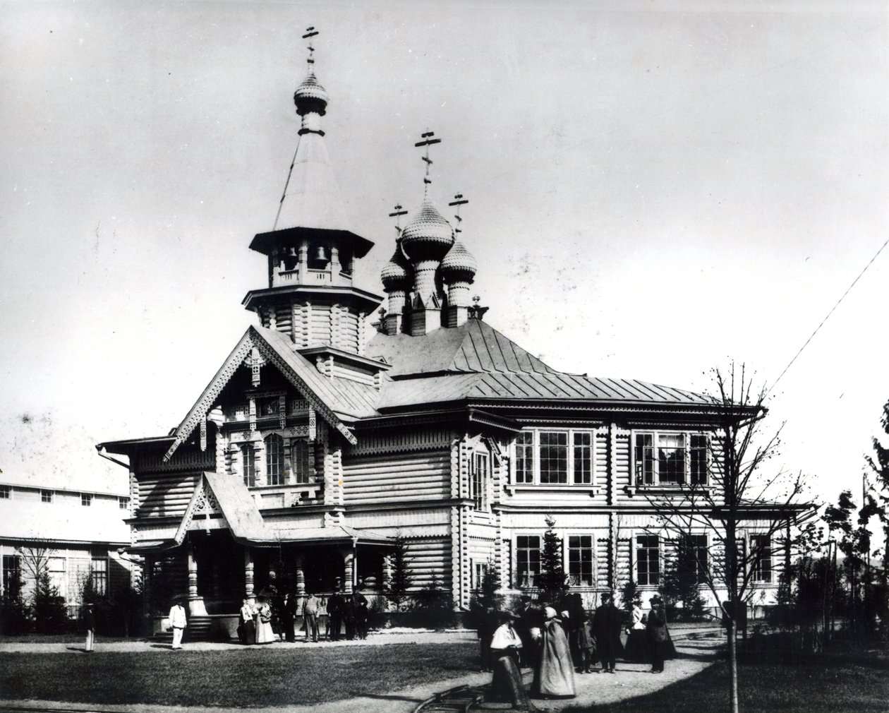 Igreja paroquial e escola projetada para a Exposição Pan-Russa de Indústria e Arte, Nizhny Novgorod, 1896 de Russian Photographer