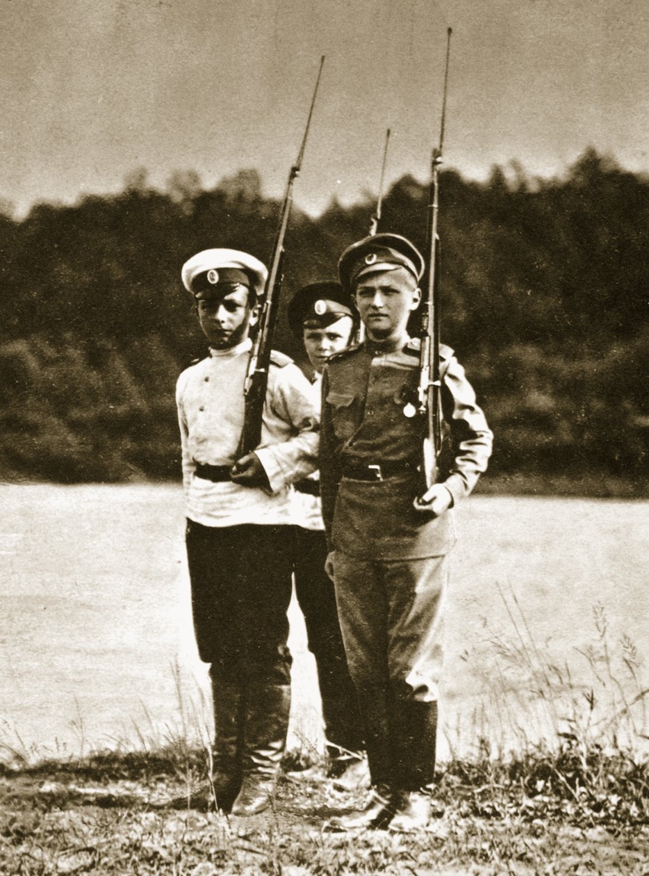 Tsarevich Alexei, 12 anos, c.1916 (foto sépia) de Russian Photographer