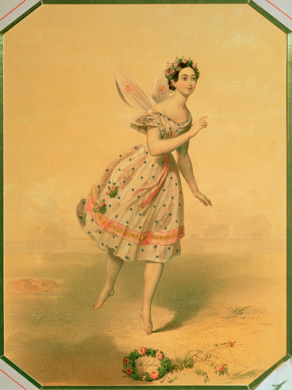 Bailarina Maria Taglioni (1804-84) no ballet &39;Sylphides&39;, de 1840 (lápis de cor sobre papel) de Russian School
